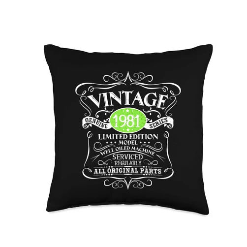 1981 Birthday Funny Creative Designs Vintage 1981 40th Birthday Gift Men Women Original Design Throw Pillow, 16x16, Multicolor