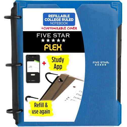Five Star Flex Refillable Hybrid NoteBinder + Study App, College Ruled Paper, 1
