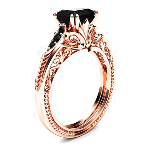 RKKOJJO 925 Sterling Silver Shiny Full Diamond Black Gemstone Ring Cubic Zirconia Rings CZ Diamond Ring Eternity Engagement Wedding Band Ring for Women