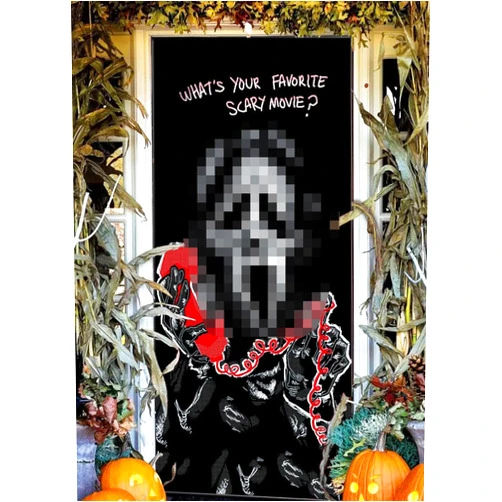 Tezivvo Halloween Door Decoration Banner Halloween Scary Movie Character Door Cover Halloween Front Door Decoration Halloween Scary Party Supplies Decoration Halloween Horror Birthday Decorations 6.6 x 3 ft