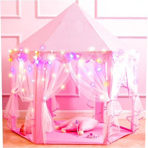Gentle Monster Princess Tent Girls Large Playhouse Kids Castle Play Tent with Star Lights, Bonus Princess Tiara and Wand Toy for Children Indoor & Outdoor Games, 55