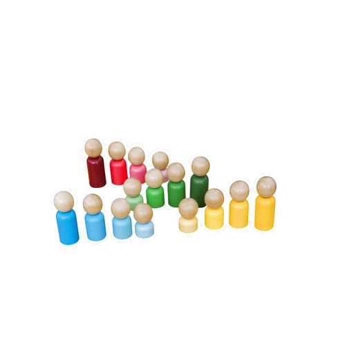 THE FRECKLED FROG Rainbow Families - Set of 16 - Wooden Peg People - 4 Colors and Sizes - Social Emotional Learning, Loose Parts Kits and Sensory Bins
