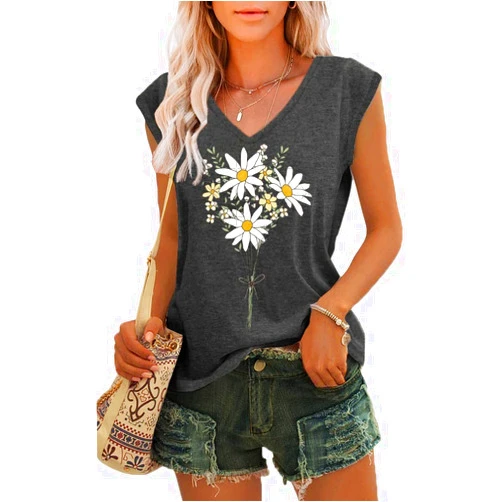 ETCYY NEW Womens Summer Tops 2023 Trendy V Neck Tank Tops Tie Dye Sleeveless Cute Printed Loose Fit