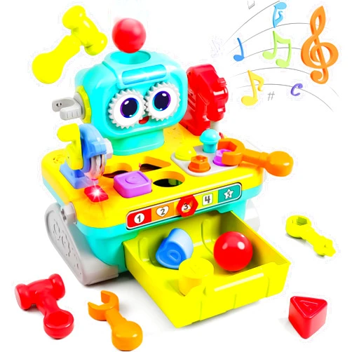 iPlay, iLearn Toddler Musical Workbench Toys for One Year Old Boys, Baby Pretend Play Tool Set, Infant Shape Sorter Activities, Kids Pounding Game, 1st Birthday Gift for 12 18 24 Month Girls Age 1 2 3
