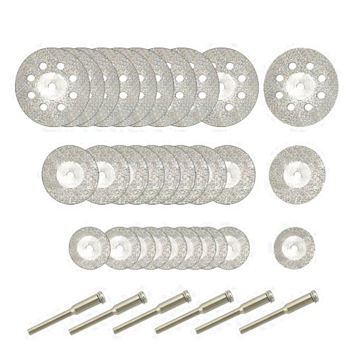 Hamineler 30 Pcs Diamond Cutting Wheel (25mm/20mm/16mm Each 10), Diamond Coated Cutting Wheel and 6pcs 3mm Mandrel for Rotary Tool