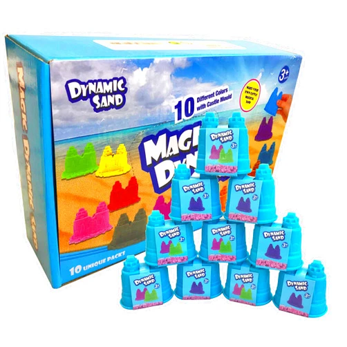 MAXFLO Dynamic Play Sand Art [10 Pack] Arts and Crafts for Kids | Multi Color Combo Kit Play Sand with Castle Molds Containers | Stress Relief Toys for Kids and Adults | Party Favors