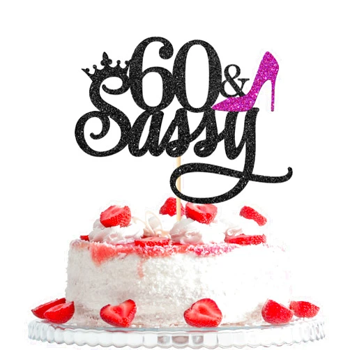 Woobobii 60 & Sassy Cake Topper, 60th Birthday Party Decorations, Hello 60 Year- 60 and Fabulous Theme Cake Decors for Woman, Female 60 Years Old Birthday Anniversary Supplies, Black & Purple