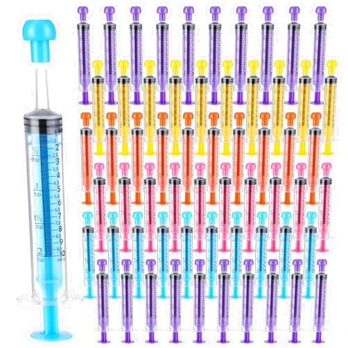 TrelaCo 100 Pieces Plastic Syringe for Liquid with Caps Oral Syringe Without Needle Colorful Measuring Syringe Tools Individually Sealed for Feeding, Industrial Scientific Labs, 5 Colors(10 ml)