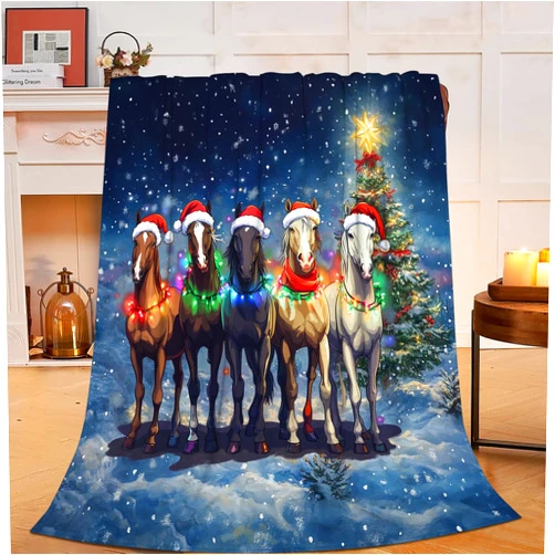Mecowcm Christmas Horse Blanket Horse Gifts Soft Cozy Horse Plush Throw Blanket Super Warm Fleece Fuzzy Bedding Blanket for Kids Girls Boys Women Bed Decor Stuff 40