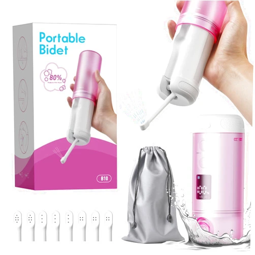 Vetance Portable Bidet - 250ml Tank Peri Bottle for Women with 5 Pressure Modes, 8 Replaceable Nozzles and 2000mAh Rechargeable Battery for Travel and Postpartum Use (Purple)