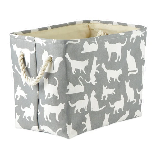 Bone Dry Pet Storage Collection Collapsible Bin with Soft Rope Handles, Large Rectangle, 17.5x12x15, Gray Cat's Meow Print