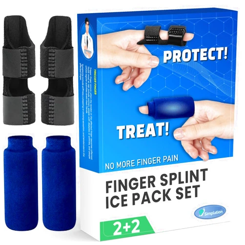 Simplation Trigger Finger Splint and Ice Pack (2+2 Set) for Pain Relief, Knuckle Immobilization, Straightening Arthritis, Injured Mallet Finger, Fits Index, Middle, Ring Finger