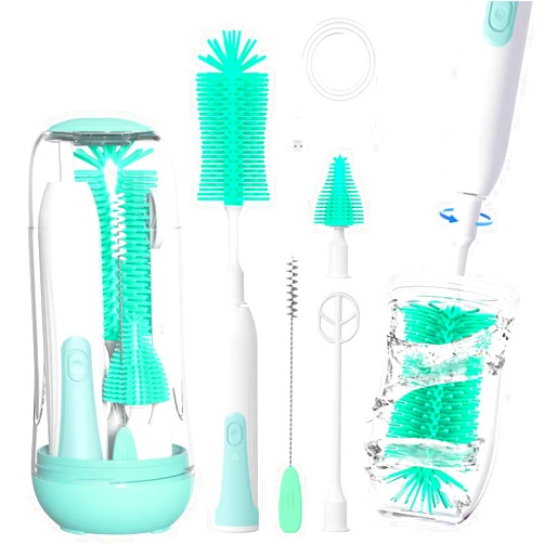 FAN HOME Electric Bottle Brush Cleaner, Portable Baby Bottle Washer, Travel Bottle Cleaner Brush Set with Silicone Water Bottle Brush, Nipple Brush, Straw Brush