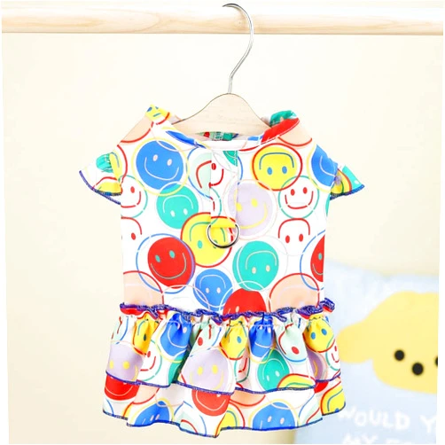 HATNOKIL Dog Dress Summer Dog Clothes for Small Dogs Girl Soft Breathable Princess Dresses Smile Pattern Pet Dress Dog Shirt Apparel Lovely Puppy Clothes Small Pet Sundress Pet Cute Clothes(Pink，S