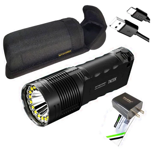 EdisonBright Nitecore TM20K 20,000 Lumen Rechargeable LED Flashlight with EdisonBright Brand Charging Adapter Bundle