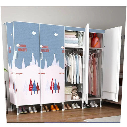 OTHZON Portable Closet for Hanging Clothes Bedroom Canvas Wardrobe Closet with Storage Shelves, Hanging Rods and Doors (Color : A, Size : 165x50x172cm)