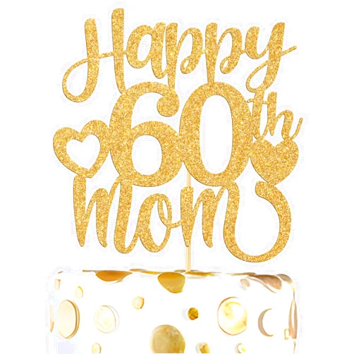 Tivurcia Happy 60th Mom Cake Topper, Happy 60th Birthday for Mother, Cheers to 60 Years Birthday/Anniversary Party Decorations Supplies for Women