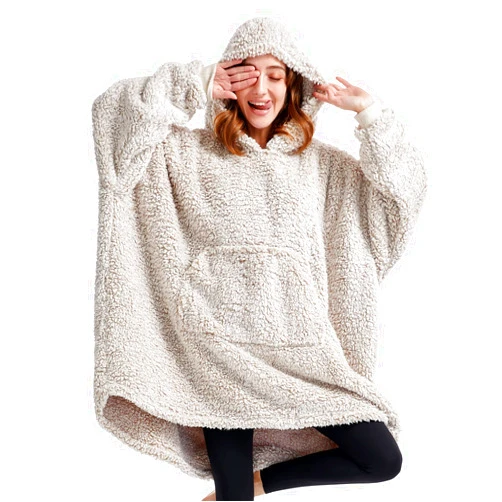 HORIMOTE HOME Cozy Sherpa Wearable Snuggle Blanket Hoodie for Adults Women Men Kids Gift Idea, Super Warm Lightweight Oversized Blanket Sweatshirt, Light Brown