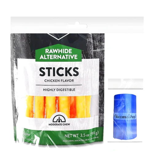 AccessiPets Dog Chews Bundles for Small and Medium Dogs, Rawhide Free Alternative 5 inch Retriever Sticks Bundle with 1 Waste Bag Roll, Dental Treats for Moderate Chewers (Chicken, 3.5 oz)