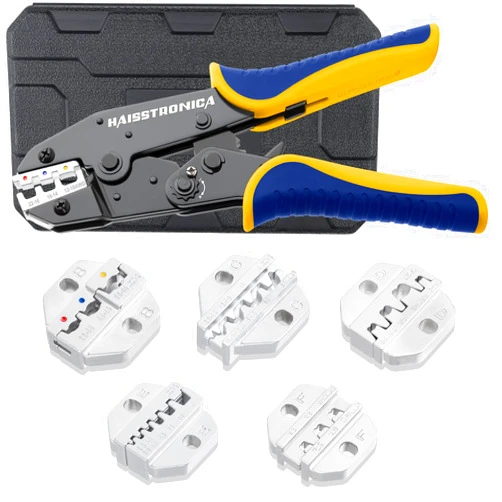 haisstronica 6PCS Crimping Tool Set - Ratchet Wire Crimping Tool for Heat Shrink,Insulated Nylon,Non-Insulated,Ferrule Wire End,Open Barrel Terminals,Solar Connectors