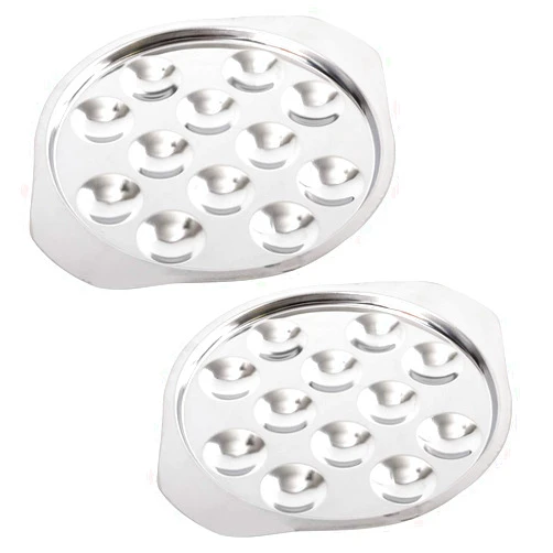 ACKEIVTO 2 Packs Stainless Steel Snail Mushroom Escargot Plate Dishes 12 Compartment Holes