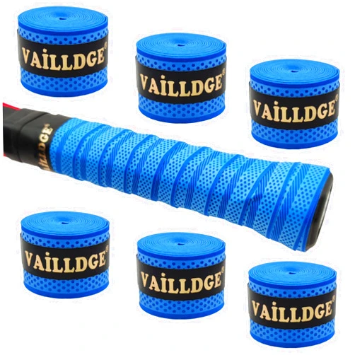 Vailldge Tennis Racket Grip Tape - Pattern Dots Grip Tape Absorbs Sweat Tennis Grip Anti Slip Overgrip for Tennis Racquet Squash Racket Badminton Baseball Bat Pingpong Paddle(6 Pack-Blue)