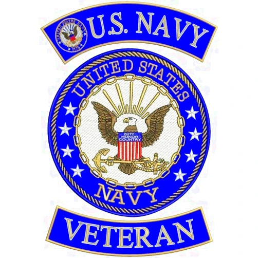 DealzCT Blue U.S Navy Veteran Iron on 3 Large Back Patches Set for Biker Vest Jacket