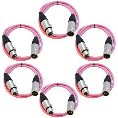 Seismic Audio - SAXLX-3Pink-6Pack - 6 Pack of 3 Foot Pink XLR Patch Cables Mic Cords - 3 Pin XLR Male to XLR Female Microphone Cables - 3'