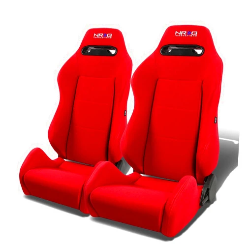 NRG Innovations NRG RSC-220-NRG Pair of Type-R Universal Racing Seat with Red Stich and NRG Logo, 33 (H) x 22 (W) x 21.5 (D) Inches, Driver and Passenger Side, Red