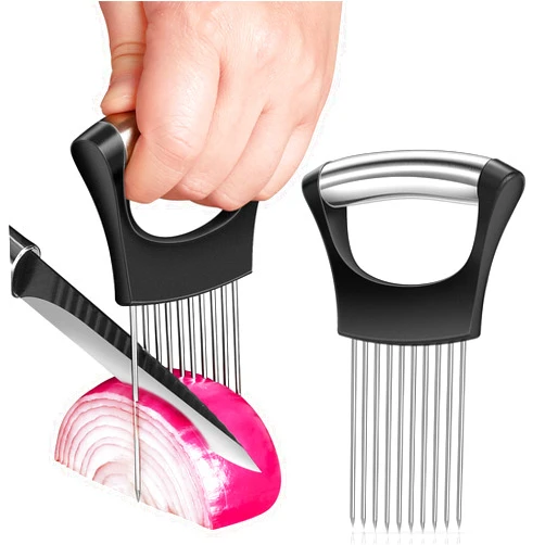 Zokxoiy Premium Onion Slicer, Stainless Steel Onion Holder for Slicing, Kiwifruit, Tomatoes, Avocados, Eggs, Lemon, Meat, Potato, Third Generation Onion Cutter with Protective Cover