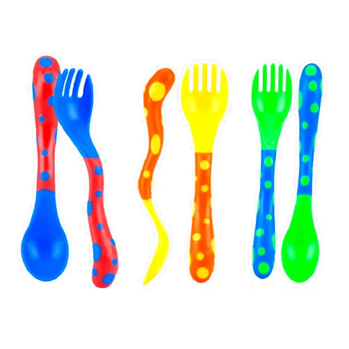 Nuby Fun Feeding Toddler Spoons and Forks 6 Pack - Green, Yellow, Blue