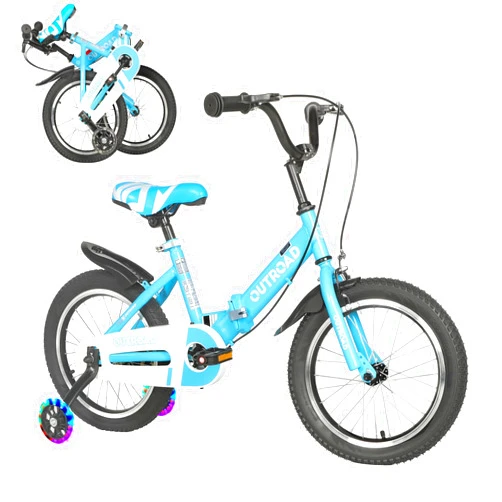 MarKnig 14/16/18 Inch Folding Kids Bike with Flashing Training Wheels, Gifts for Boys and Girls Ages 3-9 yrs, Freestyle BMX Kids Bicycle with Dual Brakes, Toddler Bicycle for Beginners, Blue/Pink