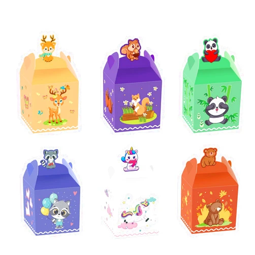 COSFAN 12 Pcs Jungle Safari Animal Party Favor Boxes,Jungle Birthday Party Square Candy Boxes,Safari Theme Party Treat Boxes for Kids Baby Shower