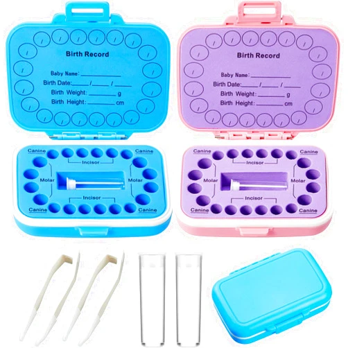 Jetec 2 Pieces Baby Teeth Keepsake Box PP Tooth Fairy Box Kids Tooth Storage Holder Organizer for Lost Teeth Cute Kids Deciduous Collection to Keep the Childhood Memory(Blue and Pink)