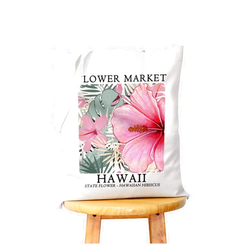 WCGXKO Hibiscus Charm Gift Hawaiian Ohana Gift Hawaii Canvas Shopping Bag