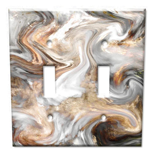 Art Plates - OVERSIZED Metal Switch Plate - OVER SIZE Wall Plate - Double Gang Toggle Switch Plate - Wall Plate - Grey and Brown Swirl Marble - Granite Print - (Made in USA)