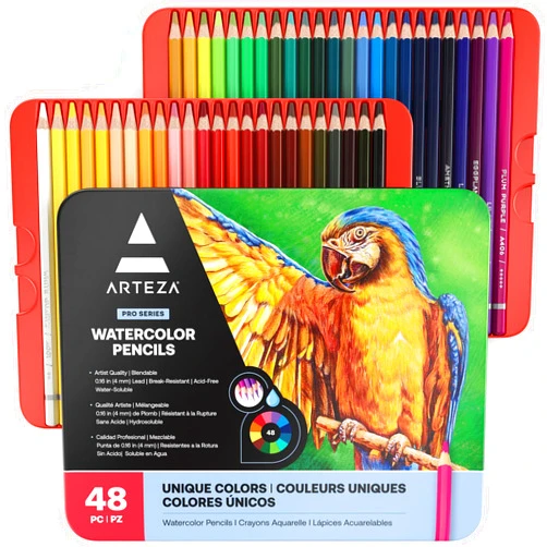 ARTEZA 48 Watercolor Pencils, Water Colored Pencils Set for Artists, Water Color Pencils in Tin Box for Adults