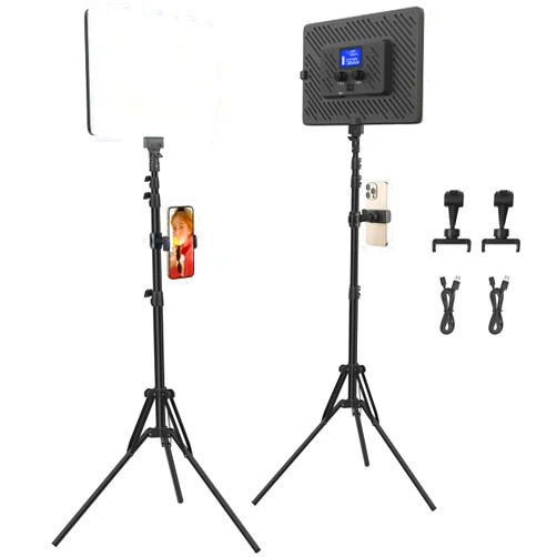 Kmasic 2 Pack Led Video Light Panel Lighting Kit with Tripod Stand, Kmasic 20W Photography Lighting Built-in 8000mAh & LCD Display, Studio Lights for Video Recording/Content Creation/Game Live Streaming Film
