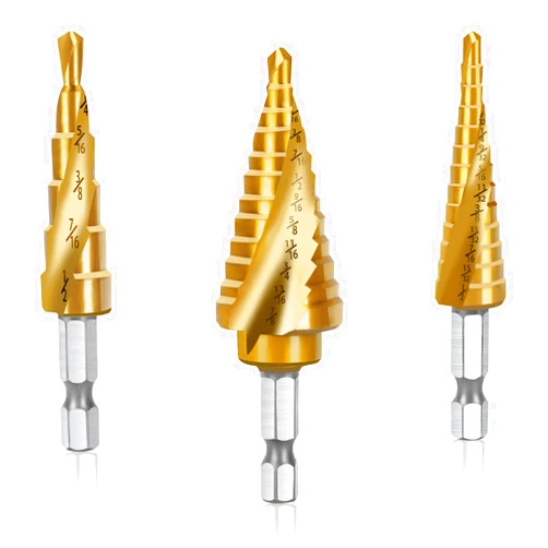 Aleric Step Drill Bit Set - 3 Piece High Speed Steel Spiral Grooved Step Drill Bit for Metal Sheet Aluminum Wood Hole Drilling, 1/4