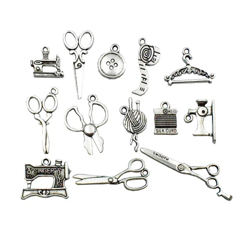 IloveDIYbeads Sewing Charms Collection-100g About (60-65pcs) Antique Silver Craft Supplies Sewing Charms Pendants for Crafting, Jewelry Findings Making Accessory for DIY Necklace Bracelet (M003)