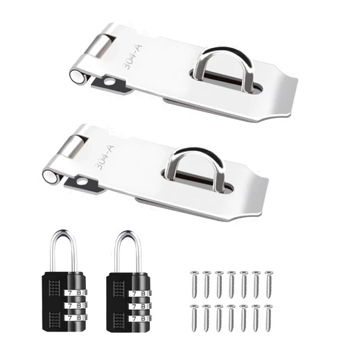Tanbupu 2Pcs Door Locks Hasp Latch,3 Inch 304 Stainless Steel Safety Packlock Clasp Hasp Lock Latch,Hinge Lock Padlock with Screws for Gates,Doors,Cabinets, Closets and More