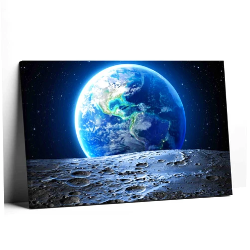 citipaitorn Earth Poster Canvas Wall Art - Earthrise from the Moon Outer Space Painting Home Office Universe Decor Framed Art Print Modern Pictures for Living Room in Wrapped Canvas 12x16 Inches
