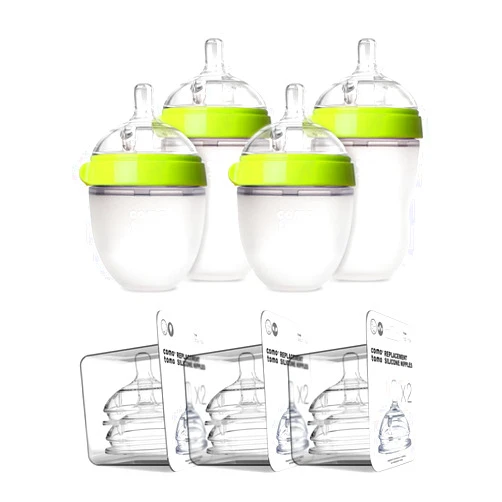 Comotomo Baby Bottle Bundle, Green, (7 Piece Set)