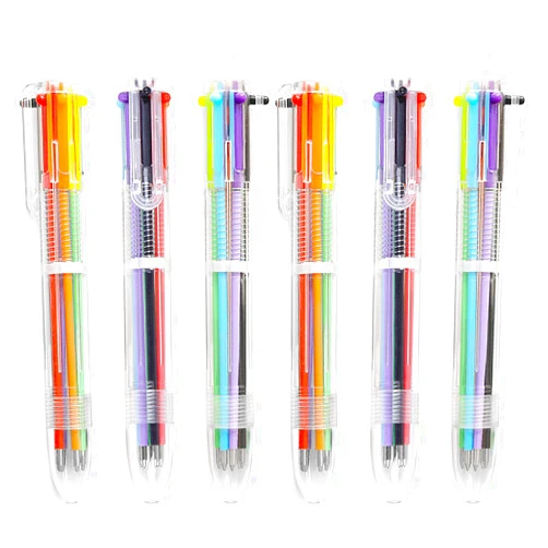 Hutou 6 Pack 0.5mm 6-in-1 Multicolor Ballpoint Pen 6 Colors Retractable Ballpoint Pens for Office School Supplies Students Children Gift, Kids Party Favors Pen (6 Pack)