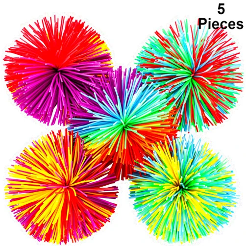 Leinuosen 5 Pieces Monkey Stringy Balls Sensory Fidget Stringy Balls Soft Rainbow Pom Bouncy Stress Balls with Storage Bag, Multicolor (2.75 Inch 5 Pieces)