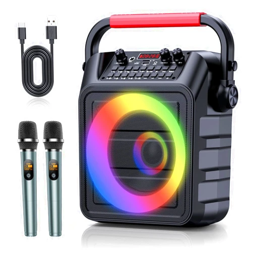 ROUWU Karaoke Mchine,Karaoke Machine for Adults & Kids,Karaoke Speaker with 2 Wireless Microphones,Portable Bluetooth Karaoke Speaker Supports TWS/REC/AUX/USB/TF for Party