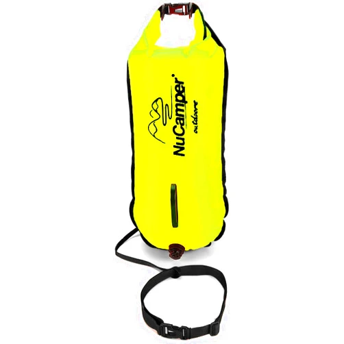 NuCamper Swim Buoy for Open Water Swimmers With Adjustable Waist Belt, Waterproof Dry Bag, Swim Bubble For Safty Swimming, Training Snorkeling, Kayaking, Diving, Boating, Large Capacity 28L