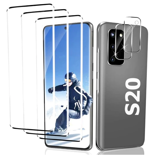 YIDWED 3+2 Pack For Samsung Galaxy S20 Screen Protector (6.2 Inches) with Camera Lens Protector, 3D Full Coverage, Support Fingerprint, 9H Tempered Glass, Scratch Resistant, Bubble-Free, Easy Installation