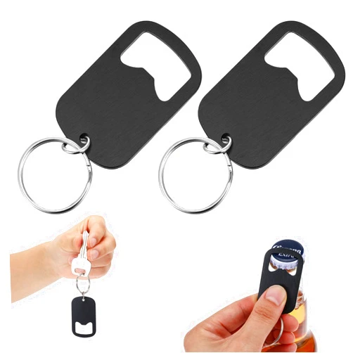 ZEYIYER 2PCS Bottle Opener Keychain, Stainless Steel Durable Flat Bottle Opener, Small Beer Bottle Opener Keychain Light and Easy to Carry Key Chain Bottle Opener for All Beer Bottle Caps(Black)