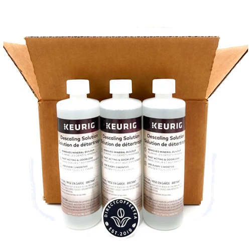 DIRECT COFFEE TEA EST 2019 Keurig Descaling Solution Pack of 3 (14 fl oz Each) for Single Serve Coffee Machines with Complimentary Brand Sticker